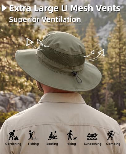 Connectyle Men's Breathable UPF 50+ Sun Hat Packable UV Protection Bucket Hat for Fishing Hiking Camping Safari Beach Golf - color: Army Green