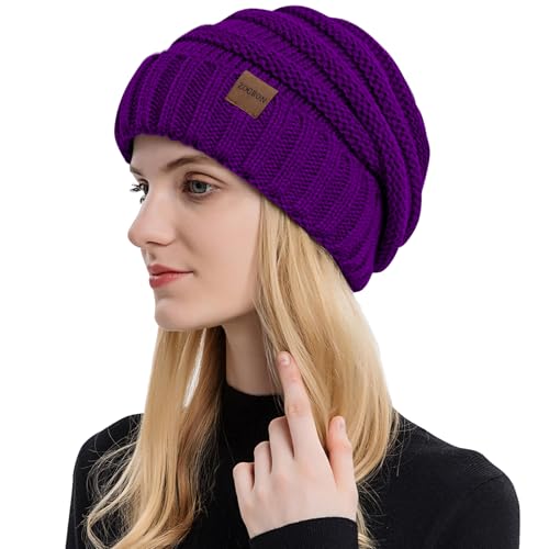 ZOORON Womens Winter Hat Slouchy Beanies for Women Cable Knit Beanie Hats - color: 1pack- Purple