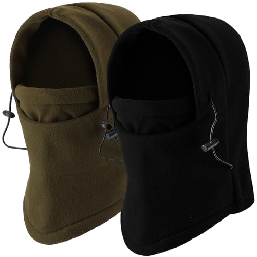 Frienda 2 Pcs Balaclava Ski Mask Windproof Warmer Fleece Adjustable Winter Mask Face Cover for Men Women - color: Black,army Green