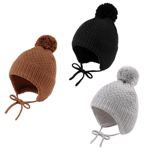 Baby Girl Winter Hats Pompom Infant Boys Beanie Knitted Kid Hat - color: 3pcs-a, size: 2-8 Years