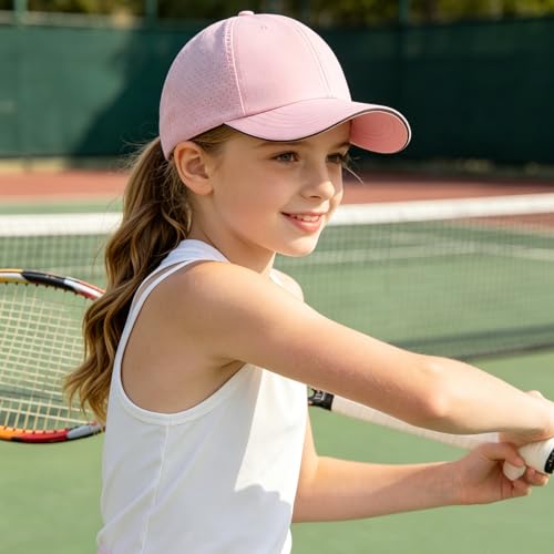 Girls Criss Cross Ponytail Hat Mesh Baseball Cap Kids Quick Dry Ponycap Hats Outdoor Summer Sports Hat Age 7-12 - color: Pink