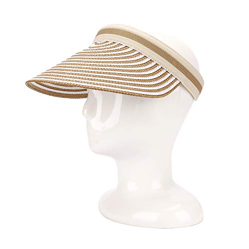 Women Summer Sun Hat Lady's Portable Beach Visor Bowknot Straw Hat - color: Khaki Stripe