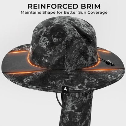 KastKing Sol Armis UPF 50 Boonie Hat for Sun Protection,Men Women - color: Black Camo (With Shield)