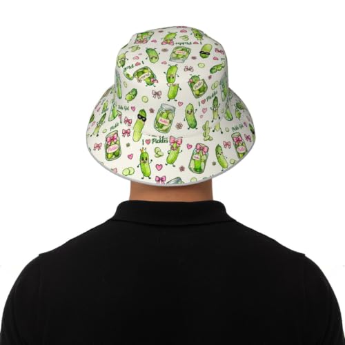 Bucket Hat for Men Women Packable Reversible Printed Summer Hats - color: I Love Pickles Pickle Girl