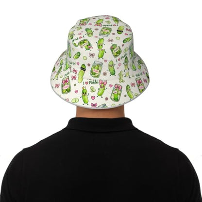 남성용 여성용 버킷 모자 패커블 양면 프린트 여름 모자 - color: I Love Pickles Pickle Girl