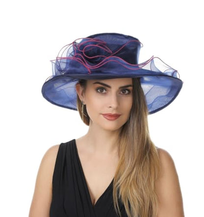 SAFERIN Women's Organza Church Fascinator Bridal Tea Party Wedding Hat - color: Tz-navy Fuchsia