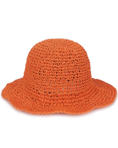 Womens Crochet Straw Sun Hat Foldable Floppy Wide Brim Beach Hat for Summer - color: Orange