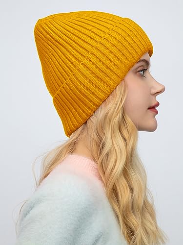 ROYBENS Womens Satin Lined Beanie for Men Wool Knit Cuffed Warm Winter Hats - color: 1pcs-yellow