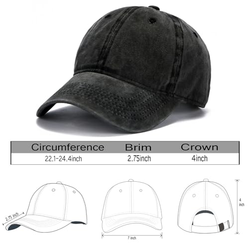 Edoneery Baseball Cap for Men and Women, Low Profile Washed Cotton Dad Hat - color: Black-1