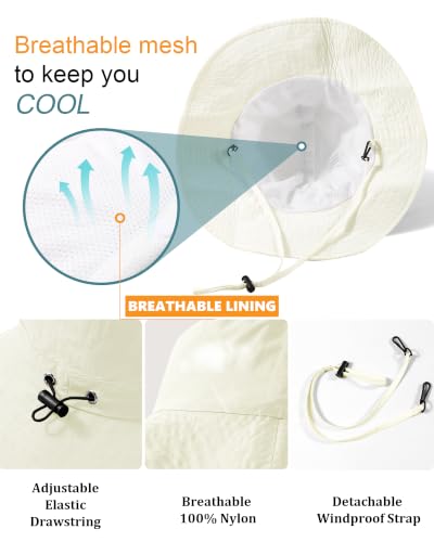 Water-Resistant UPF 50+ Sun Bucket Hat Packable Brimmed for Women Men - color: White