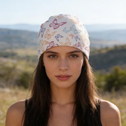 Unisex Stretch Knit Beanie Hat - color: Retro Butterfly