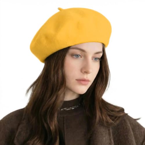 French Wool Beret Hats for Women Man - color: L-yellow