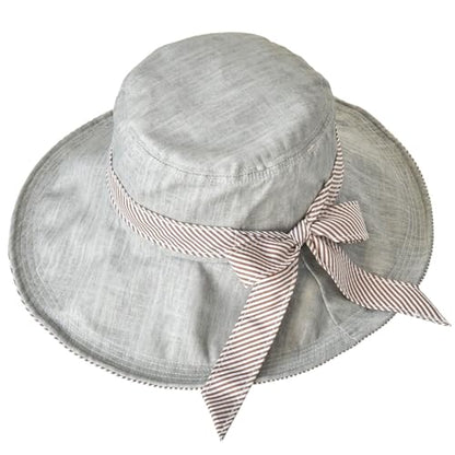 Sun Hats for Women Roll-up Wide Brim Summer Beach Hat Foldable Floppy Cotton Hat - color: Light Grey Cotton
