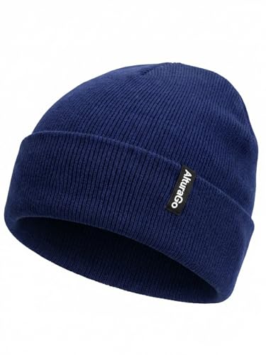 Beanie for Men Women Unisex Winter Hat Cuffed Thick Knitted Beanies Skull Cap - color: Navy