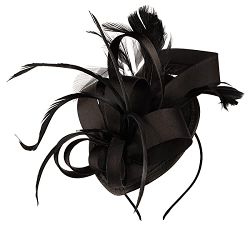 Kentucky Derby Fascinators for Women High Tea Party Hat Wedding Cocktail Flower Headware with Mesh and Feathers - color: Y-black