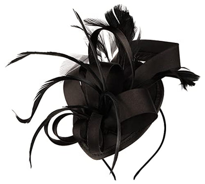 Kentucky Derby Fascinators for Women High Tea Party Hat Wedding Cocktail Flower Headware with Mesh and Feathers - color: Y-black