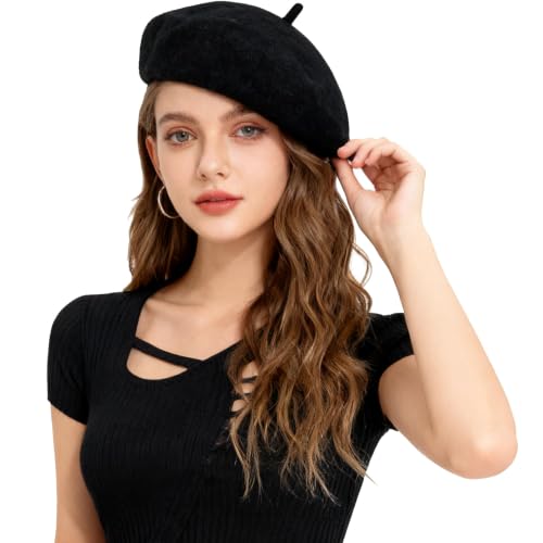 Women Classic French Beret Hat Irish Painter Cap Warm Wool Artist Beanie Hat Lady Fancy Dress - color: B-black