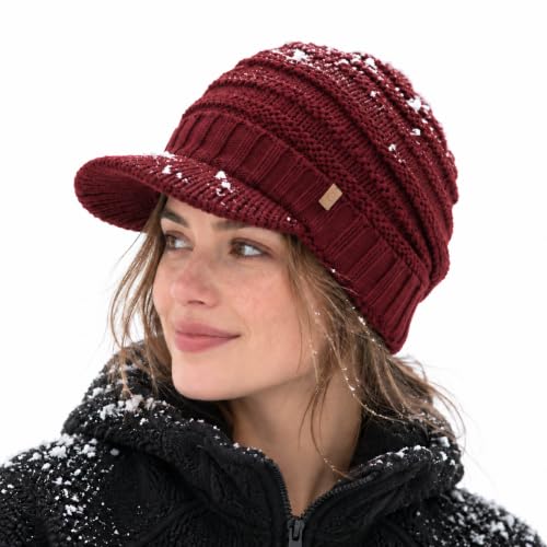 TOP-EX DryKnit Waterproof Visor Beanie for Women, Fleece Lined Winter Hat - color: Red