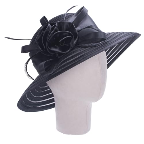 Lawliet Womens Satin Ribbon Church Wedding Sun Wedding Occasion Hat A214 - color: Black
