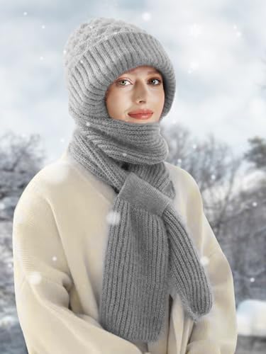 Sumolux Integrated Ear Protection Windproof Cap Scarf Elastic Knitting - color: Grey