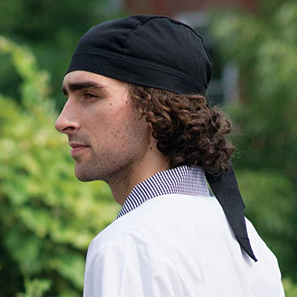 Uncommon Threads Elastic Back Skull Cap Chef Hat with Ties - color: Houndstooth