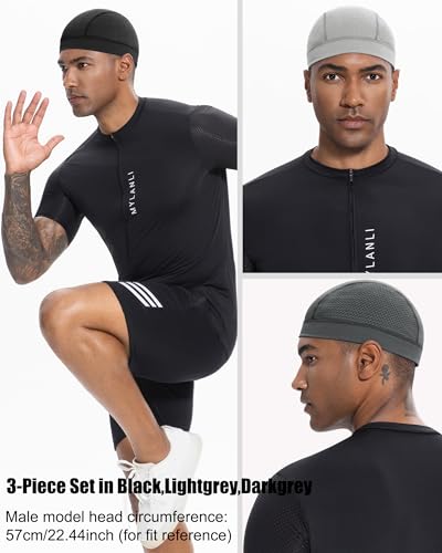 3PCS Cooling Breathable Skull Cap for Men Women Helmet Liner Caps - color: 3pcs(black+light Grey+dark Grey)