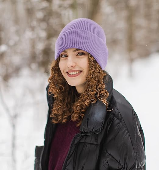 Beanie for Men Women Cuffed Thick Knitted Skull Cap Unisex Winter Hat - color: Light Purple