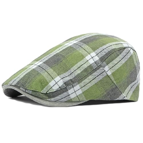 Mens Plaid Newsboy Flat Cap Ivy Gatsby Driving Hunting Cabbie Hat - color: Green-plaid a
