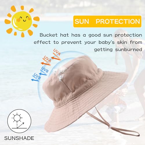 Peecabe Summer Baby Sun Hat for Boys Girls UPF 50+ Wide Brim Toddle Bucket Hat Adjustable Baby Beach Cap 0-8 Years - color: 1a-khaki, size: 2-8 Years