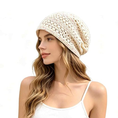 Women's Sparkly Lace Beanie Hat for Women, Lightweight Breathable Knit Skull Cap,Fashion Slouchy Beanie - color: Beige Color 011