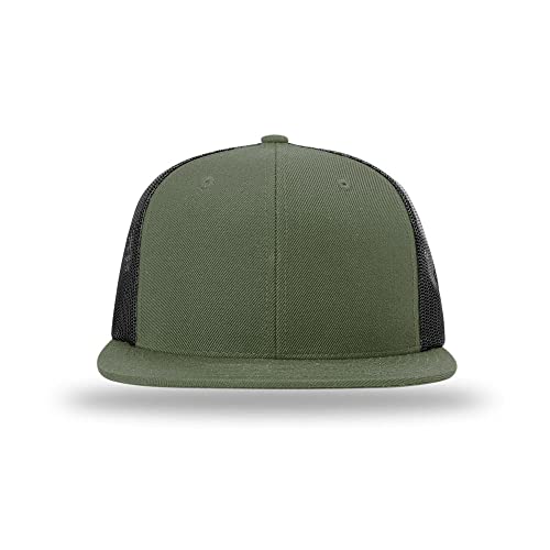 Richardson 511 Wool Blend Flatbill Trucker Snapback Adjustable Cap - color: Loden/Black