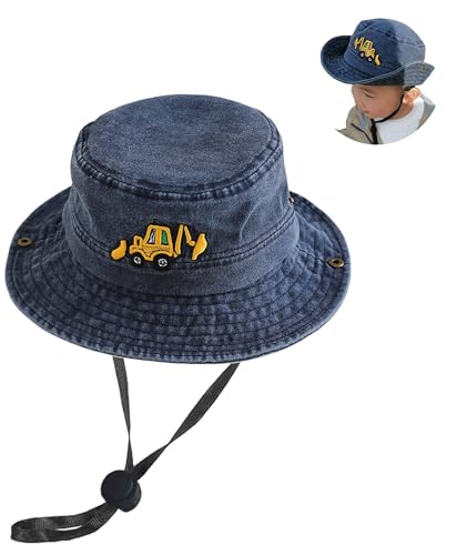 Excavator Toddler Baby Bucket Hats for Kids UV Protection Beach Hat Kids Camping Fishing Hat for Boy 2-8 Years - color: Navy