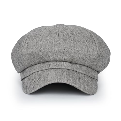 ililily Washed Cotton Newsboy Cabbie Cap Corduroy Duck Bill Flat Hunting Hat - color: Herringbone Light Grey