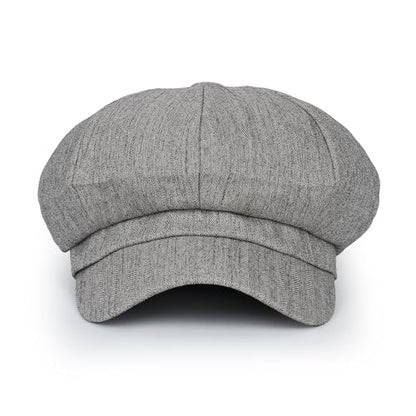 ililily Washed Cotton Newsboy Cabbie Cap Corduroy Duck Bill Flat Hunting Hat - color: Herringbone Light Grey