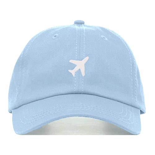 Airplane Baseball Hat, Embroidered Dad Cap, Unstructured Soft Cotton, Adjustable Strap Back (Multiple Colors) - color: Baby Blue