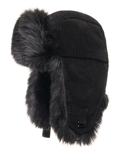 Futrzane Womens Corduroy Trapper Hat - color: Black - Black, size: Large