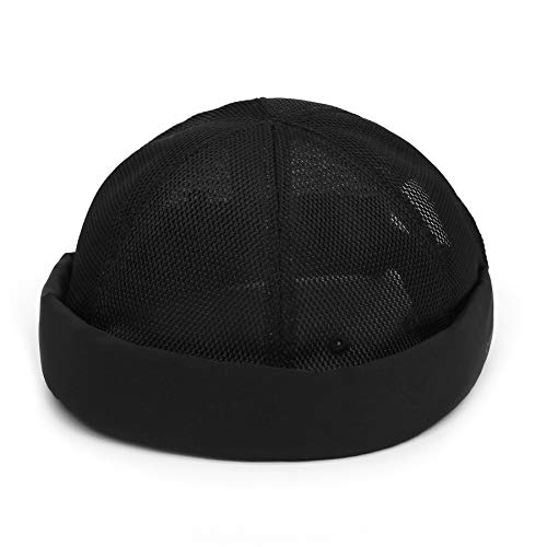 UNDERCONTROL Brimless Sailor Fisherman Mesh Hat for Men Women, Nylon Supplex UPF 40, Rolled Cuff Docker Buckle, Summer Skull Cap (Black)