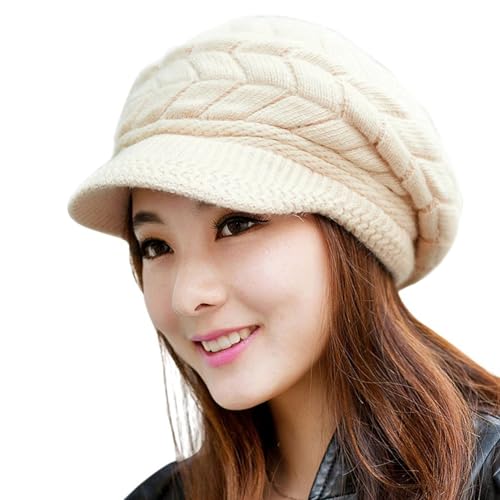 Loritta Womens Winter Beanie Hats, Thick Warm Beanie with Visor Brim - color: C-beige