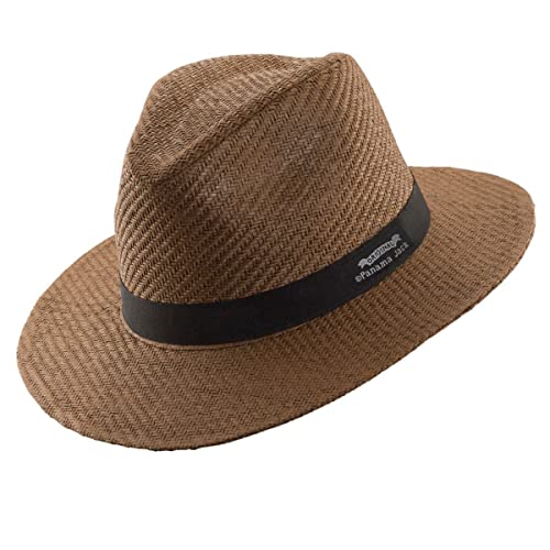 Panama Jack Mens Safari Sun Hat - Matte Toyo Straw, UPF 50+ Sun Protection Fedora Sombrero - color: Brown, size: Medium
