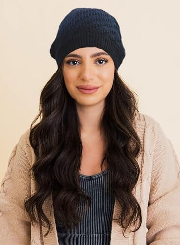 Thin Crochet Beanie Hat for Women Summer Winter Fall Mesh Slouchy Knit Hats Lightweight Crochet Caps - color: Black