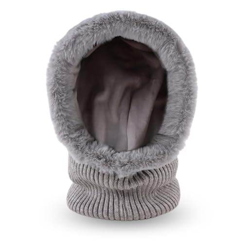 Winter Fleece Balaclava Warm Men Hood Hat Knit Women Hooded Scarf - color: Gray