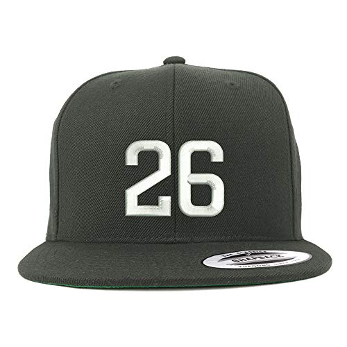 Trendy Apparel Shop Number 26 Embroidered Snapback Flatbill Baseball Cap - color: Charcoal