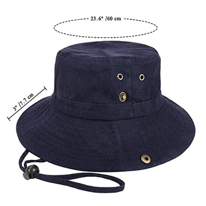 Unisex Cotton Boonie Hat Summer Fishing Bucket Hat Sun Hat with String - color: Solid Dark Blue
