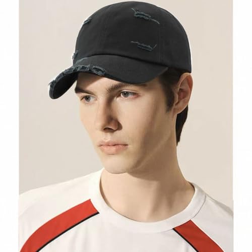 Distressed Baseball Cap for Men Women Cotton Dad Hat - color: Black