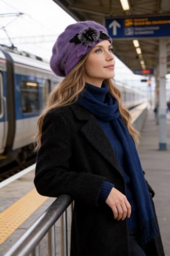 VECRY Women's 100% Wool Bucket Hat Felt Cloche Beret Dress Winter Beanie Hats - color: Angola Purple