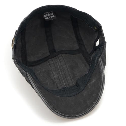 Initlove Mens Newsboy Cap Washed Beret Ivy Hat Flat Hats for Cabbie Driving - color: B Black