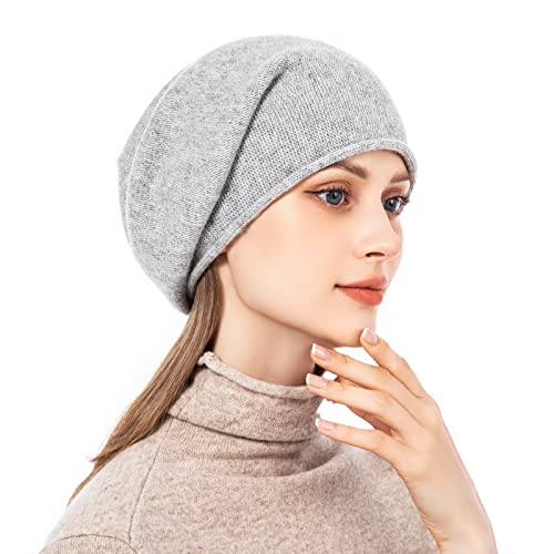 Knit Slouchy Beanie Hats for Women Cashmere Ski Cap Knitted Wool Soft Warm Winter Hat - color: A07-soft Grey