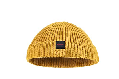 Fisherman Beanie Hats for Men Women,Knit Trawler Skull Cap,Watch Cap,Spring Fall Winter Warm Short Hats - color: (Cotton)-mustard-m