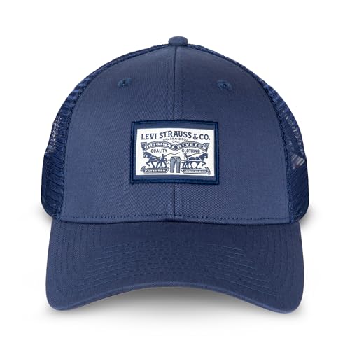 Levi's Men's Classic Style Logo Trucker Hat - Adjustable Lightweight - color: Navy 2-horse Logo