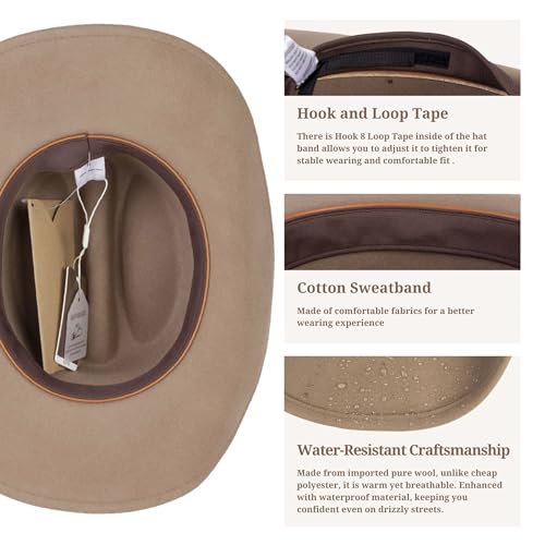 Cowboy Hat 100% Wool Water-Resistant Cowgirl Hat Western Hats for Women Men Felt Outback Panama Rancher Hat - color: Desert Star, size: 7 3/8